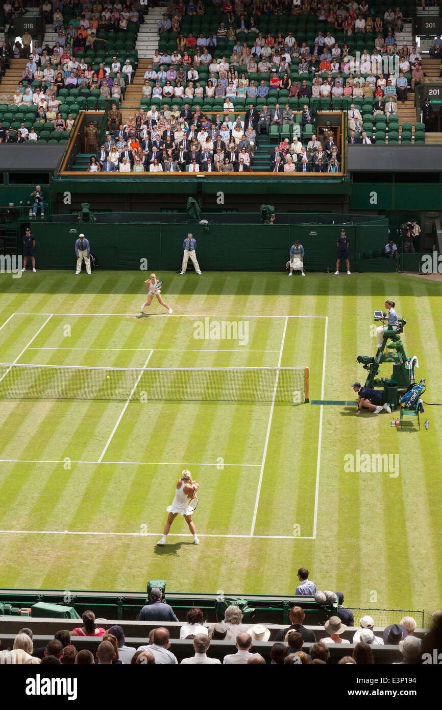 Ladies Singles match on Centre Court, Wimbledon, All England Lawn Tennis Club; Wimbledon London UK Stock Photo