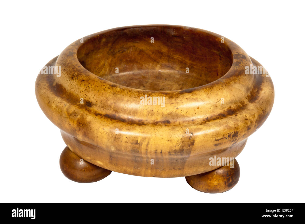 brown wooden bowl with feet turned on a lathe Stock Photo Alamy