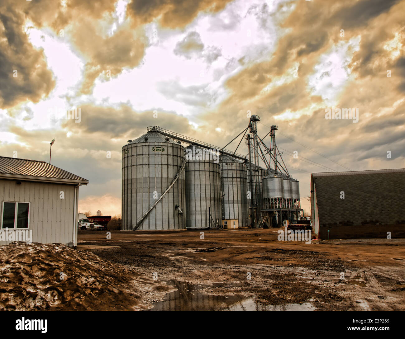 agricultural grain silos work site Stock Photo Alamy
