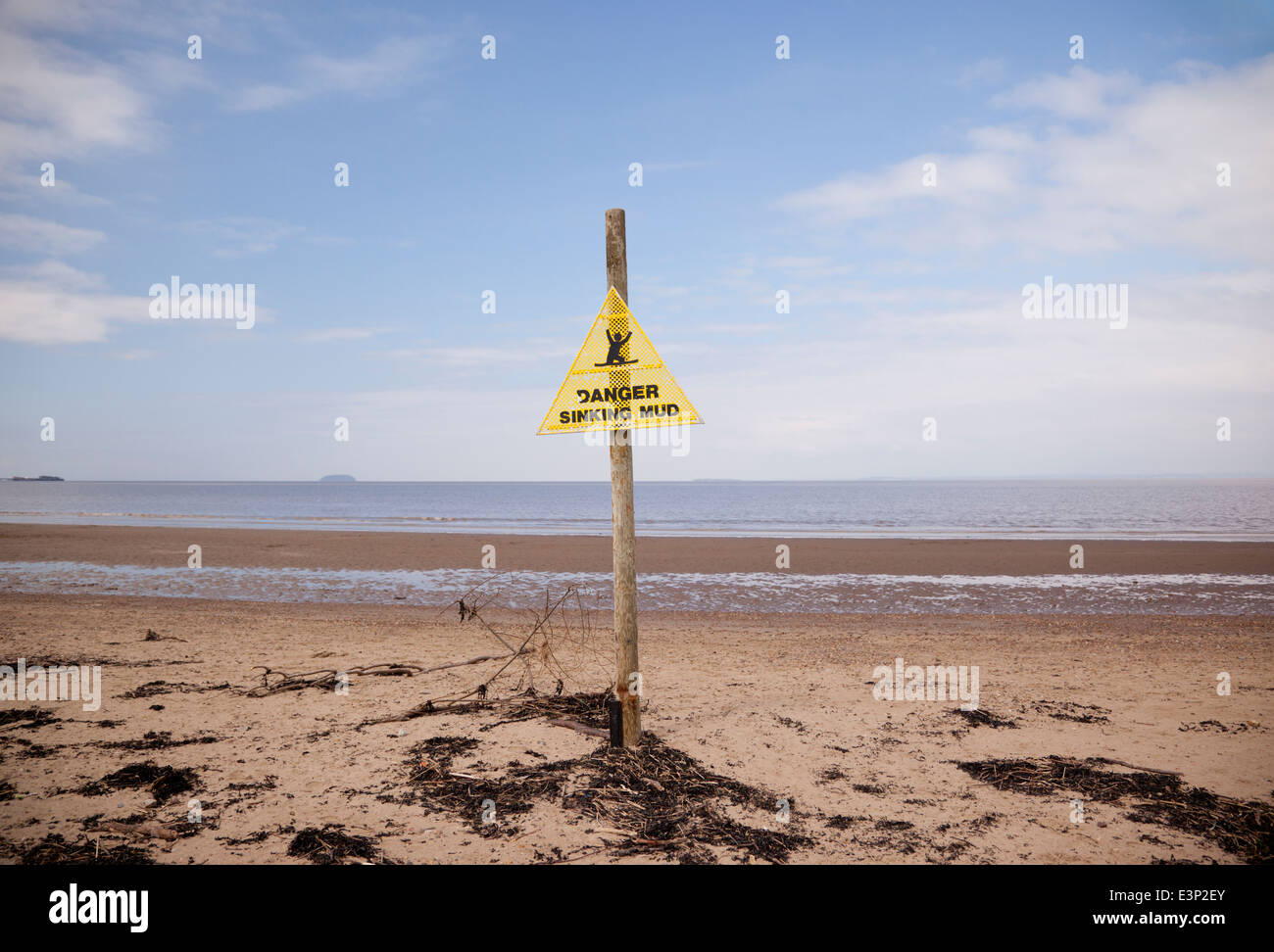 Danger sinking mud sign, Sand Bay, Kewstoke, Weston-Super-Mare, Somerset, England, UK Stock Photo