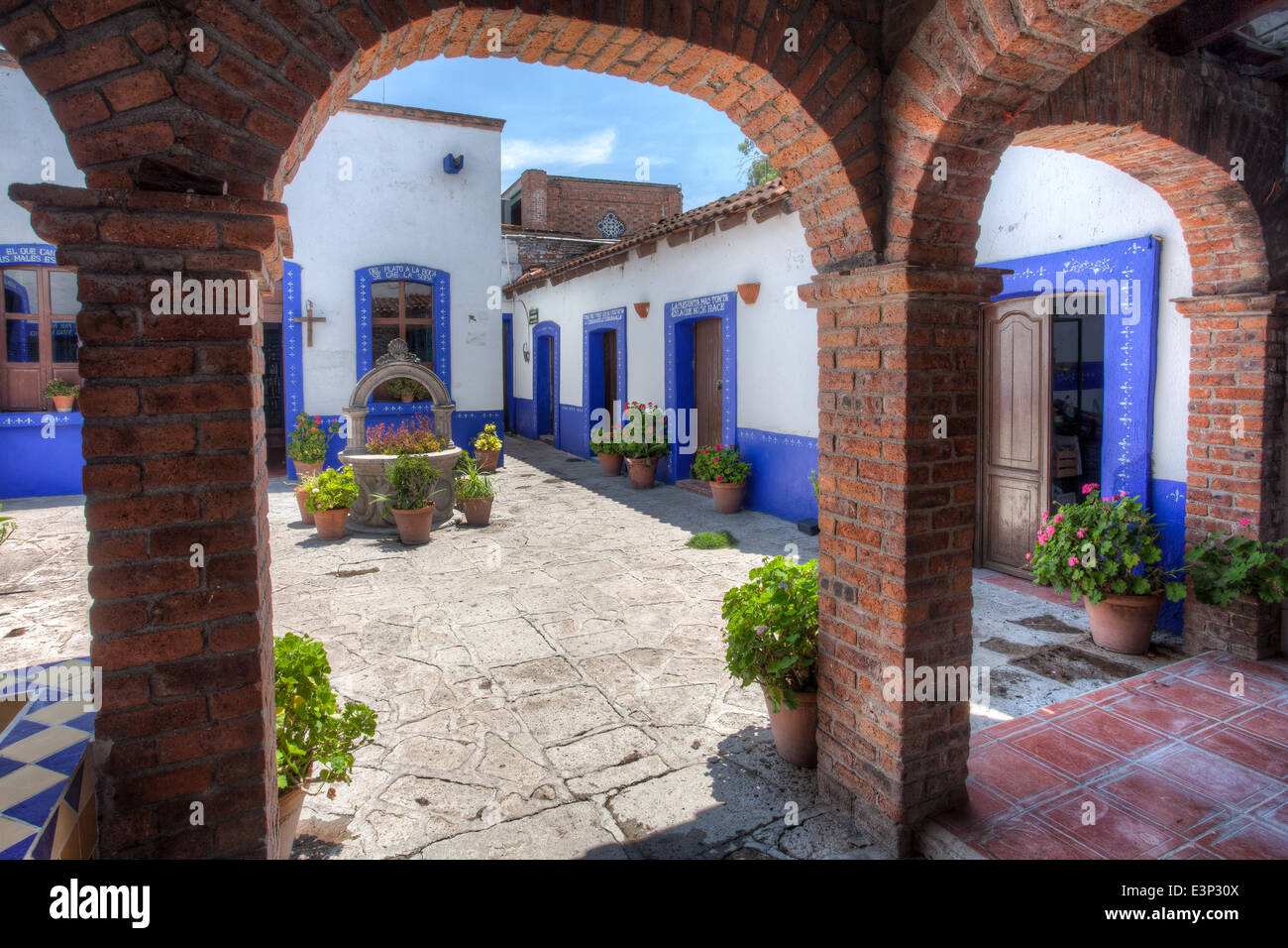 Arches and courtyard in the Hacienda Corralejo in Guanajuato, Mexico. Stock Photo