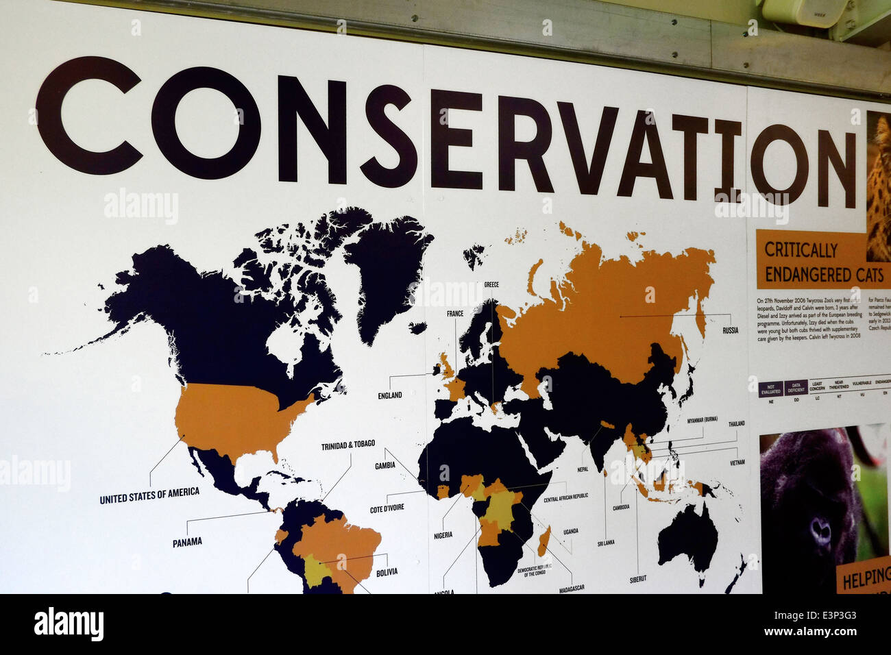 Conservation world map.Twycross Zoo England UK Stock Photo