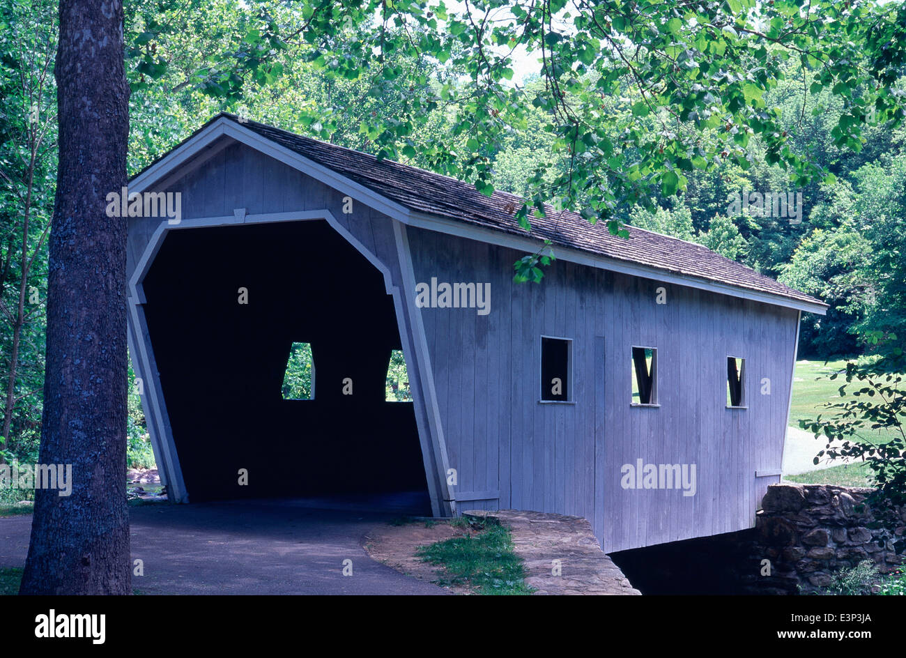 Romantic Covered Bridge in Kent Falls State Park, Kent Falls in
