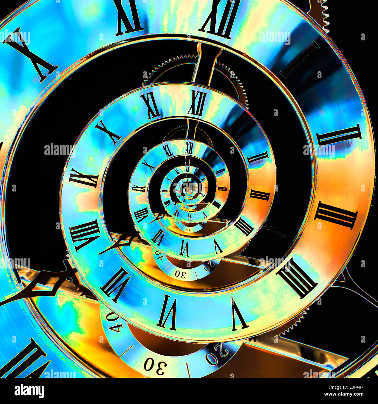 An image of a clock face given an abstract treatment in photoshop. Stock Photo
