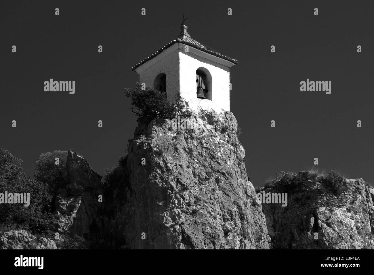 The Bell tower of the Castillo de San José, Guadalest medival village, Sierrade Aitana mountains, Costa Blanca, Spain, Europe Stock Photo