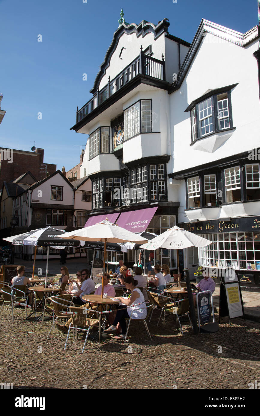 Cathedral Close Exeter Devon UK pavement cafe in this historic part of