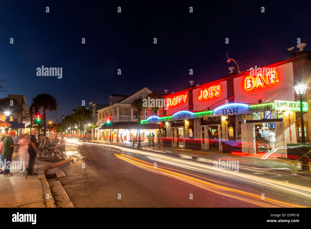 Sloppy Joes bar at dusk on Duval Street in Key West, Florida, USA Stock Photo