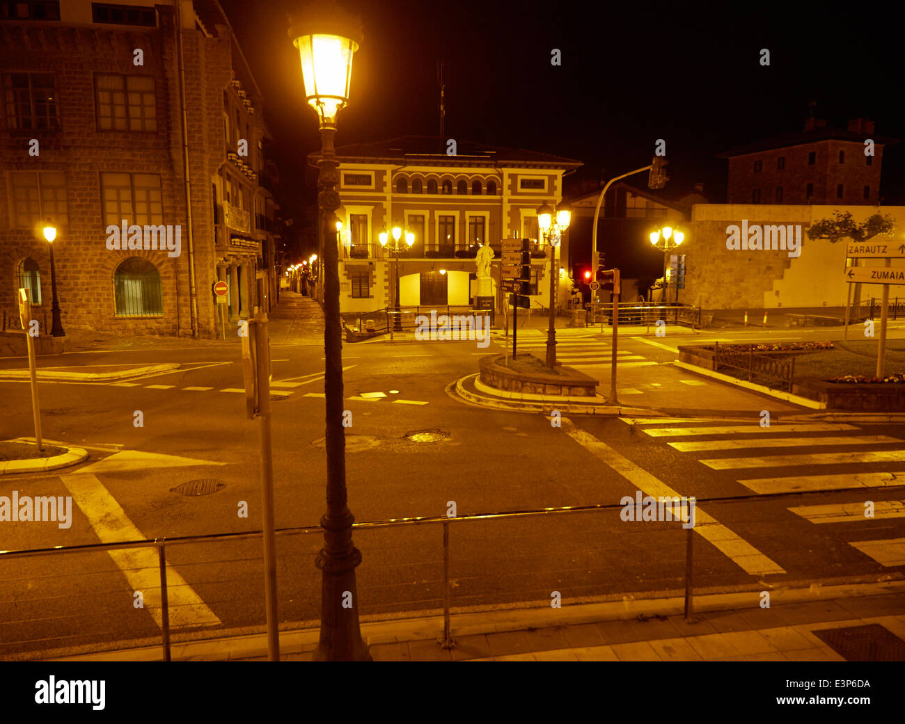 Getaria, Gipuzkoa, Basque Country, Spain. Town center at night. Stock Photo