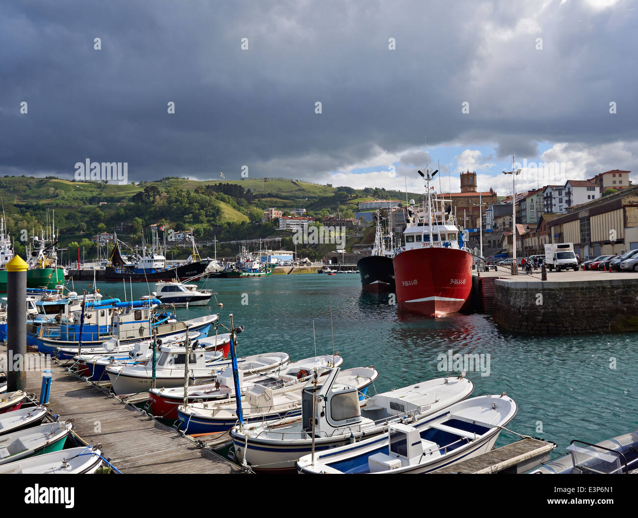 Getaria, Gipuzkoa, Basque Country. Busy fishing port. Spain has the largest commercial fishing fleet in the European Union. Stock Photo