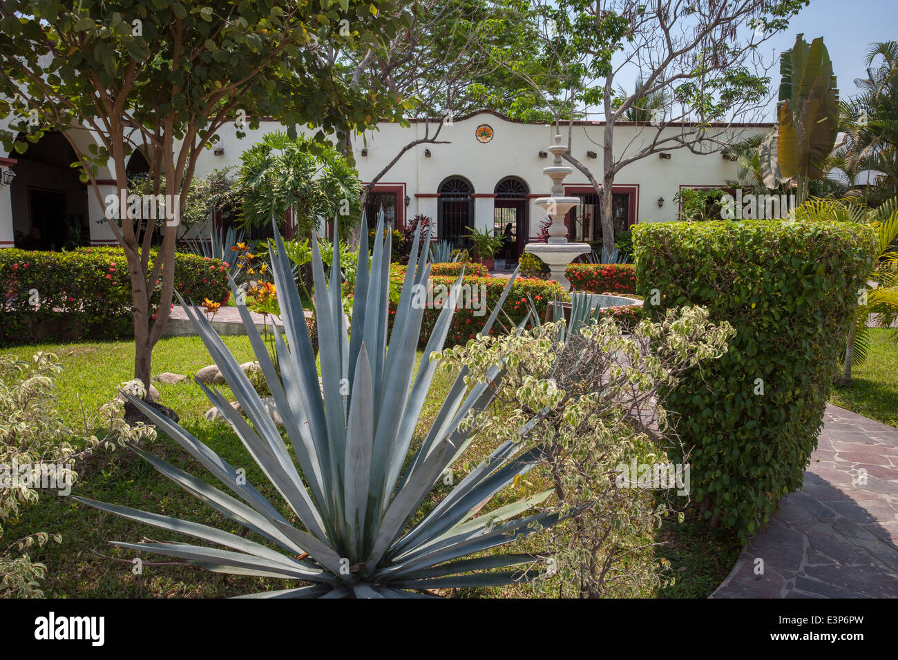 Entrance to Hacienda Dona Engracia which still functions as a tequila distillery, Puerto Vallarta, Mexico. Stock Photo