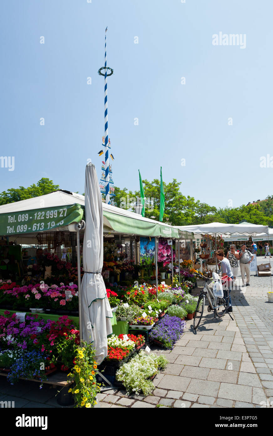 Munich, Viktualienmarkt food and flower market stands Munich, Bavaria