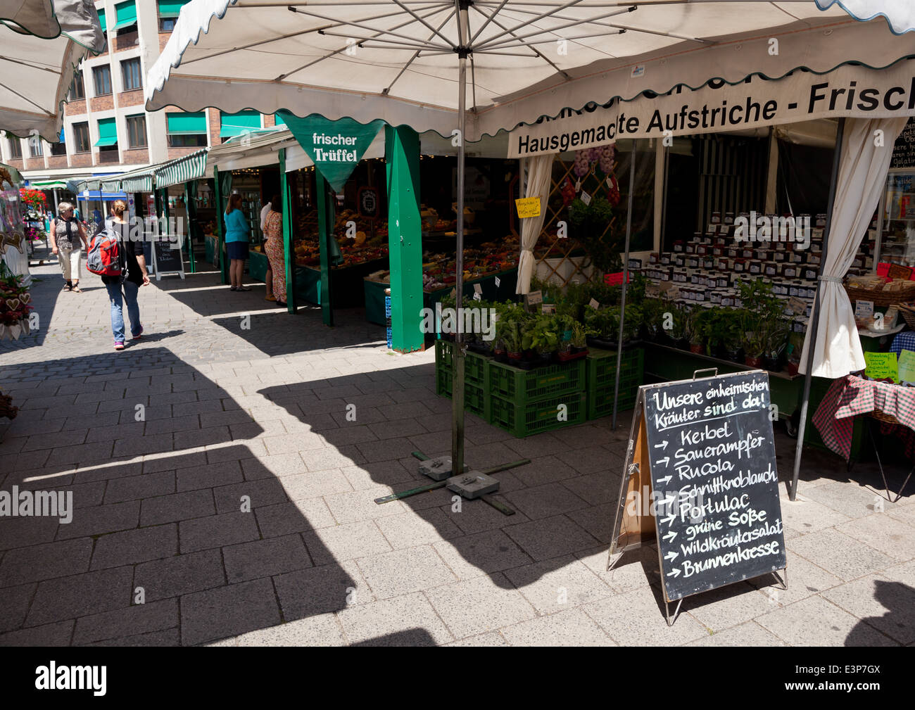 Munich, Viktualienmarkt food and flower market stands Munich, Bavaria