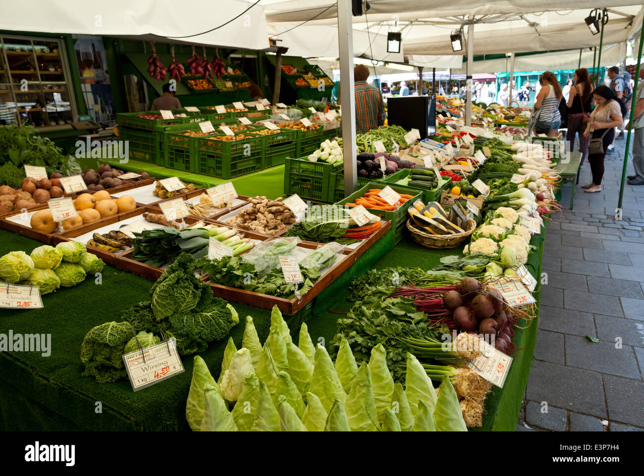 Munich, Viktualienmarkt vegetables market stand Munich, Bavaria