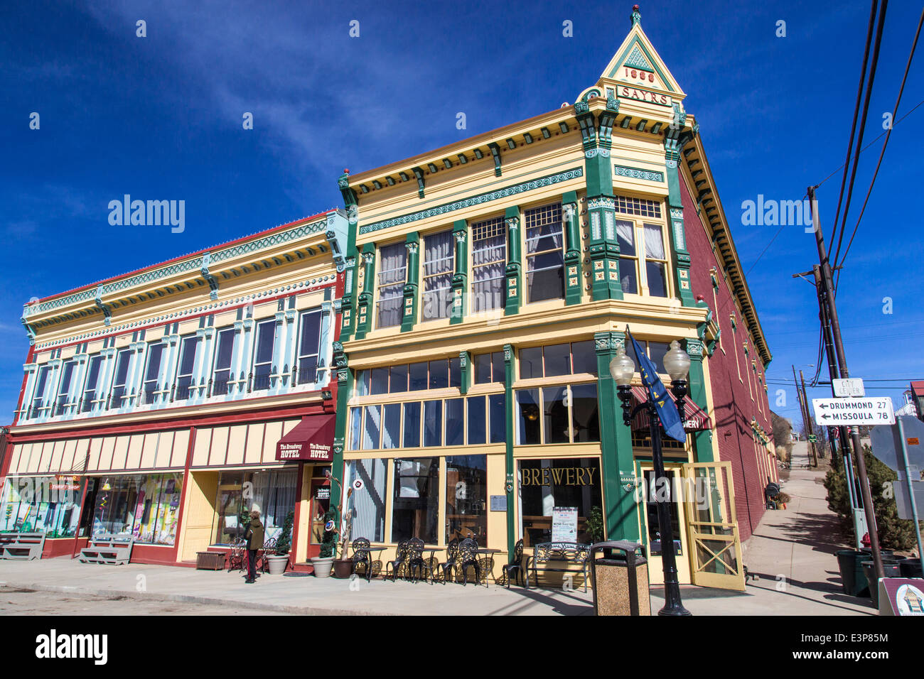 Historic Sayrs Building along Main Street in downtown Philipsburg, Montana, USA Stock Photo