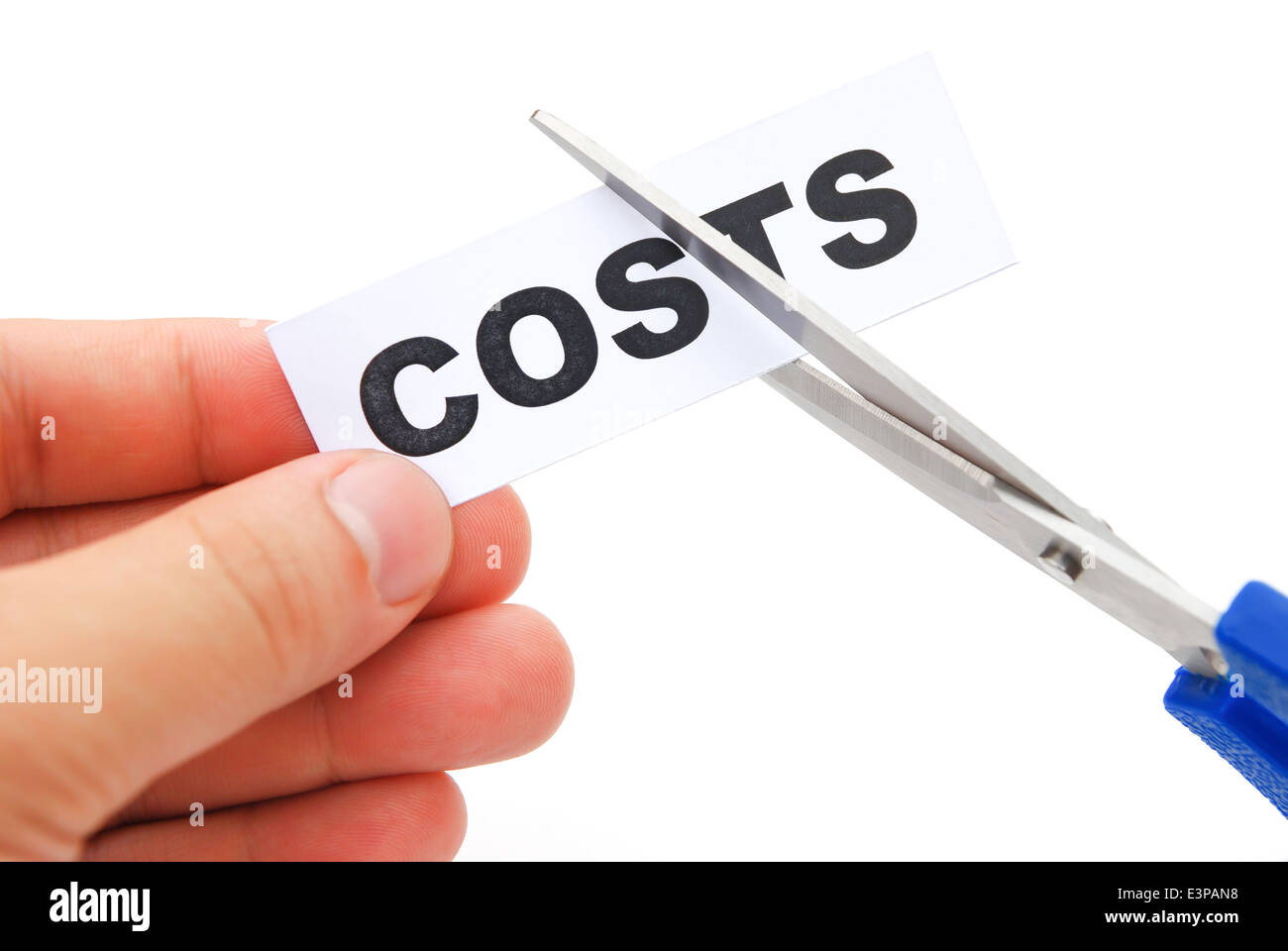 cutting down a tag of costs on white Stock Photo Alamy