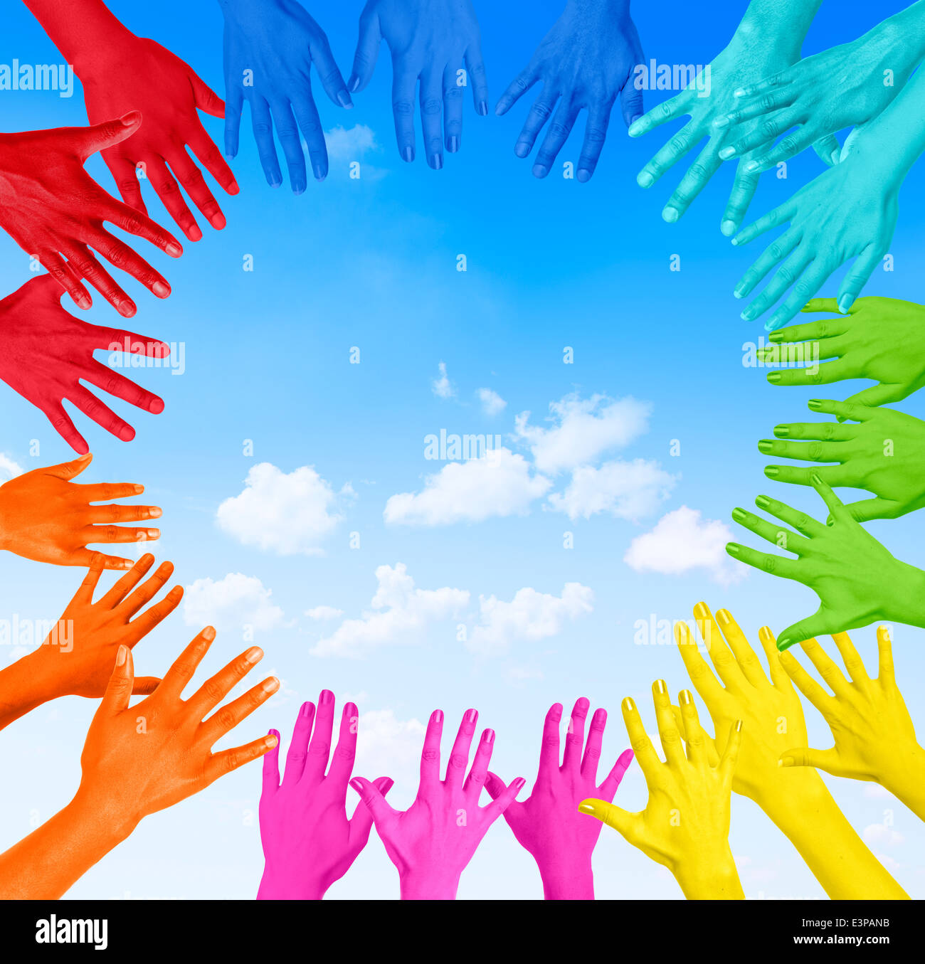 colorful hands in circle