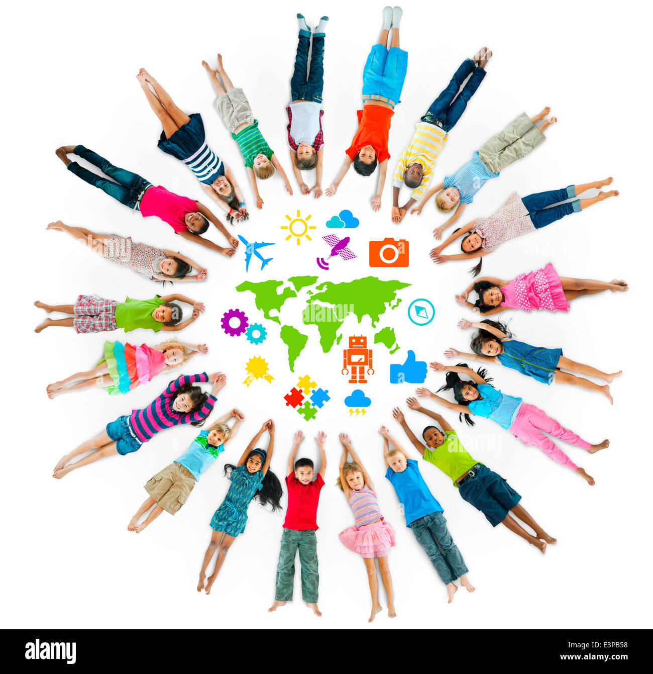 Group of Children Circle with Symbol Stock Photo