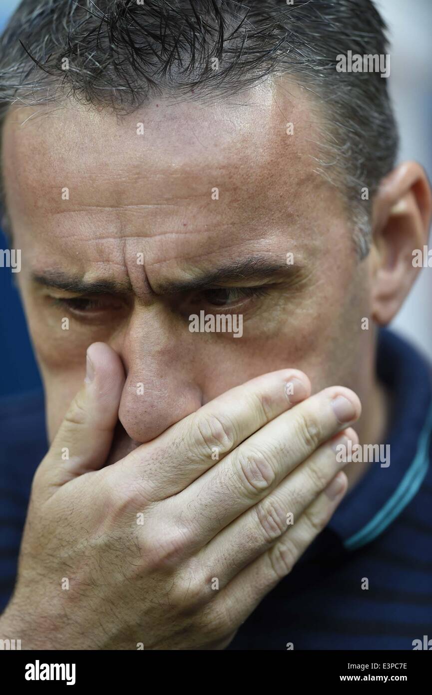 Brasilia, Brazil. 26th June, 2014. Portugal's head coach Paulo Bento reacts during a Group G match between Portugal and Ghana of 2014 FIFA World Cup at the Estadio Nacional Stadium in Brasilia, Brazil, June 26, 2014. Credit:  Qi Heng/Xinhua/Alamy Live News Stock Photo