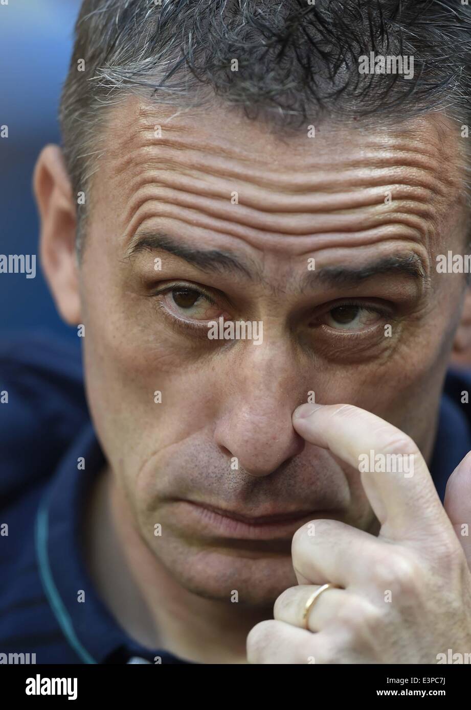 Brasilia, Brazil. 26th June, 2014. Portugal's head coach Paulo Bento looks on during a Group G match between Portugal and Ghana of 2014 FIFA World Cup at the Estadio Nacional Stadium in Brasilia, Brazil, June 26, 2014. Credit:  Qi Heng/Xinhua/Alamy Live News Stock Photo