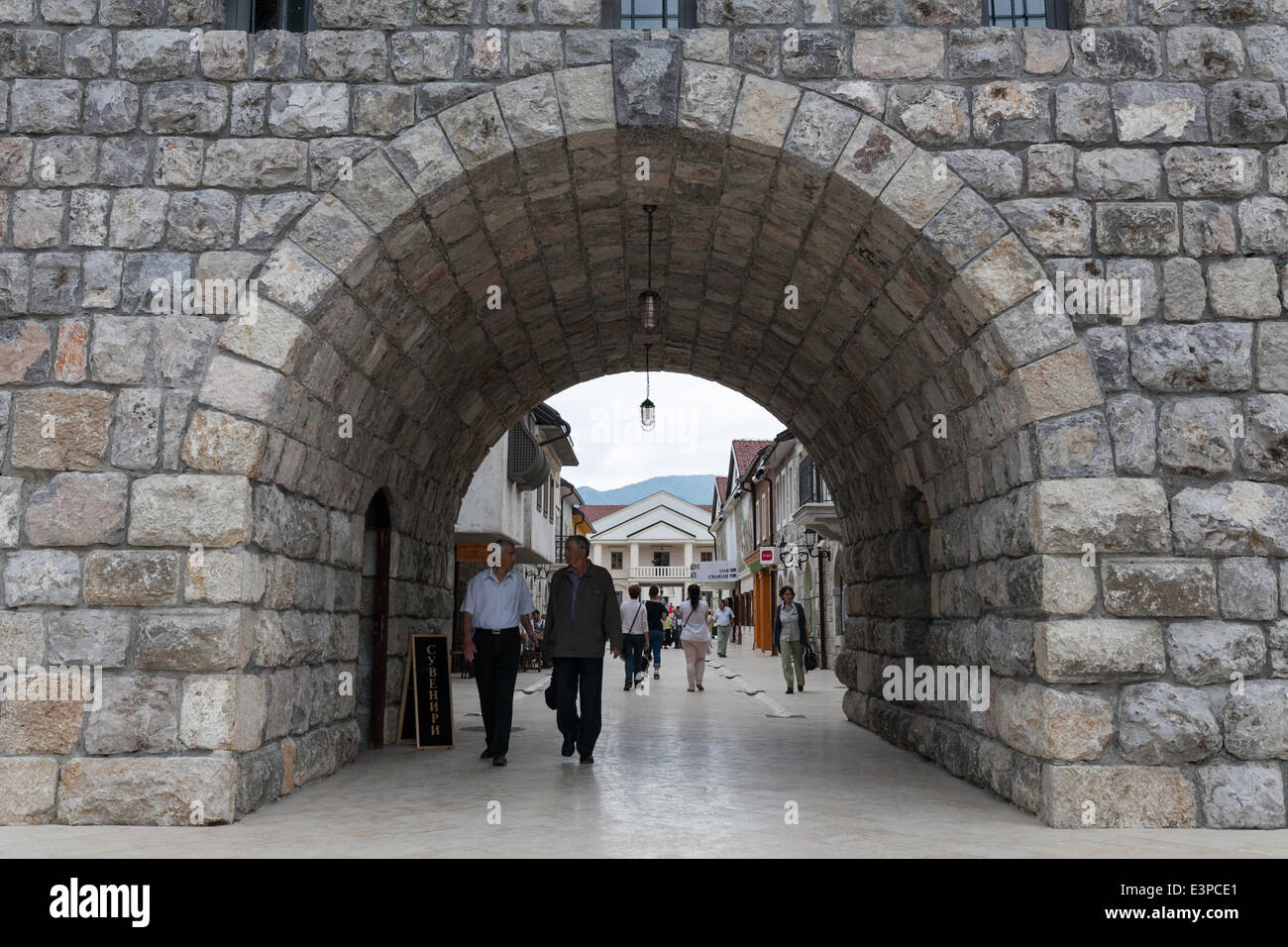 BOSNIA AND HERZEGOVINA / Visegrad / Entrance of mini-town Andricgrad. Stock Photo