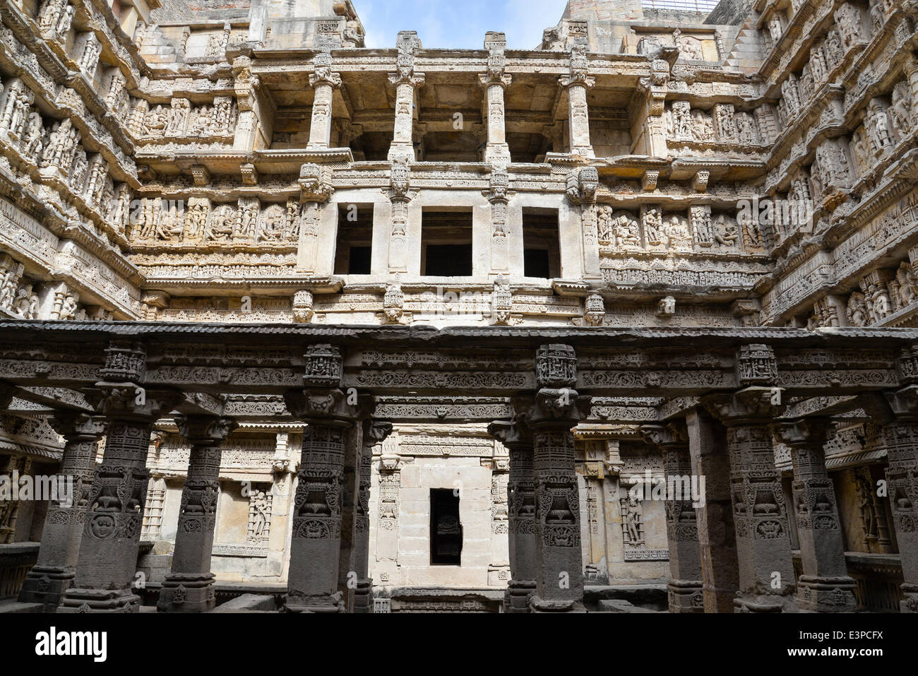 The great facade of   'Rani-ki-Vav'. Rani Ki Vav is one of the finest stepwells in India. It is  a  stepwell in Gujarat built in the 11th century in memory of King Bhimdev I of the Solanki dynasty. The stepwell was approved by UNESCO as  World Heritage Site for its exceptional example of technological development   in utilizing ground water resources. (Photo by Nisarg Lakhamani/Pacific Press) Stock Photo