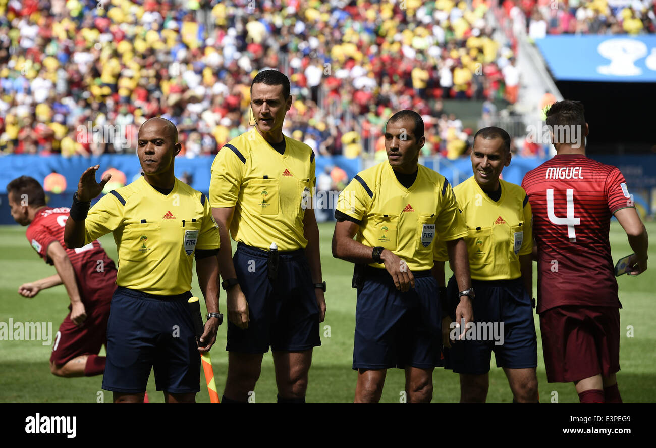 Brasilia, Brazil. 26th June, 2014. Referees look on prior to a Group G match between Portugal and Ghana of 2014 FIFA World Cup at the Estadio Nacional Stadium in Brasilia, Brazil, June 26, 2014. © Qi Heng/Xinhua/Alamy Live News Stock Photo
