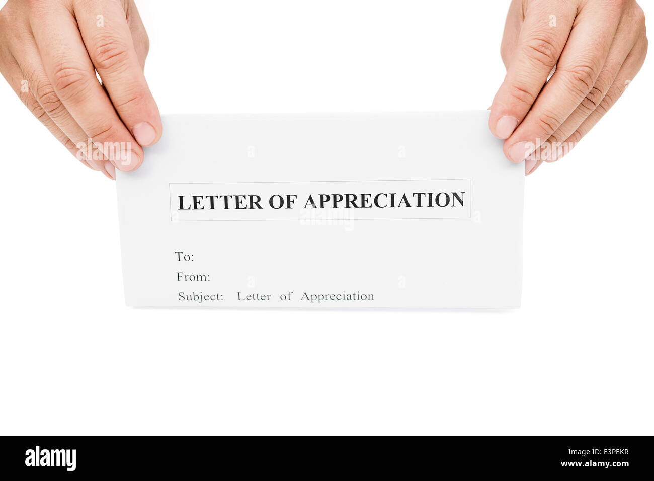 hands holding a letter of appreciation with clipping path Stock Photo
