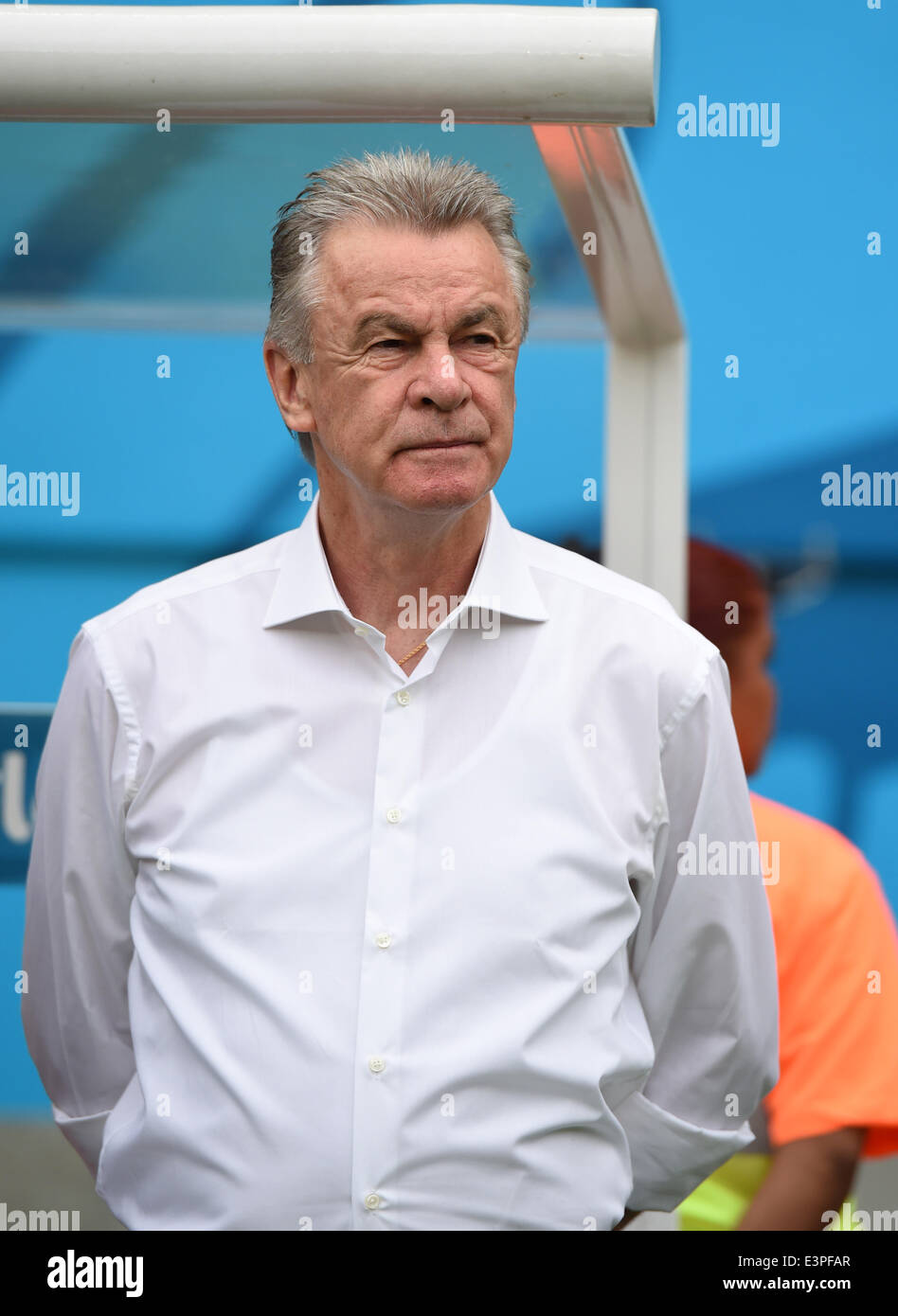 (140625) -- MANAUS, June 25, 2014 (Xinhua) -- Switzerland's coach Ottmar Hitzfeld is seen during a Group E match between Honduras and Switzerland of 2014 FIFA World Cup at the Arena Amazonia Stadium in Manaus, Brazil, on June 25, 2014.(Xinhua/Liu Dawei)(pcy) Stock Photo