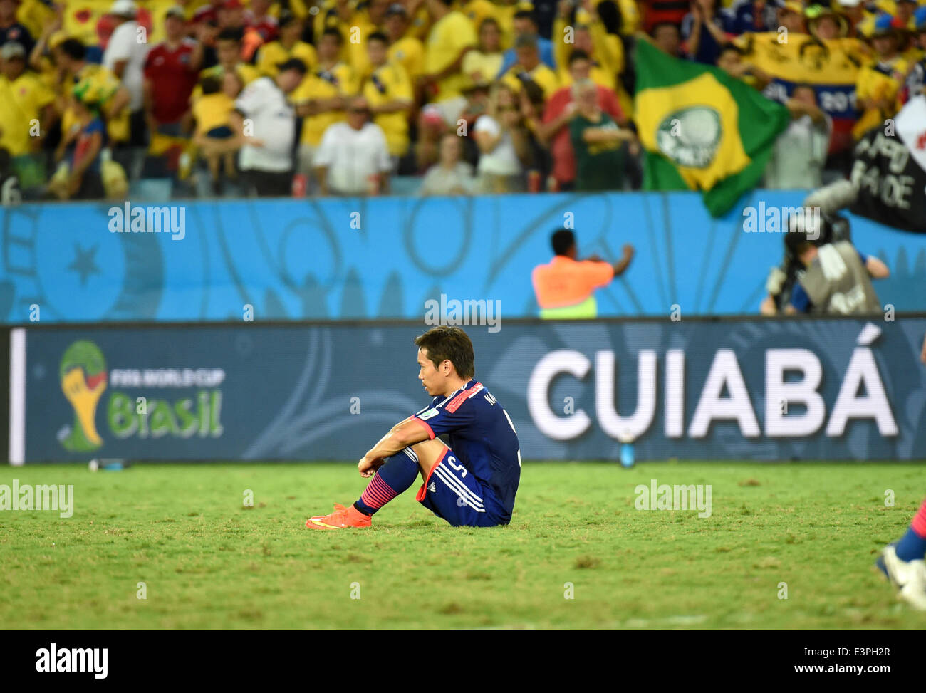 (140624) -- CUIABA, June 24, 2014 (Xinhua) -- Japan's Yuto Nagatomo reacts after a Group C match between Japan and Colombia of 2014 FIFA World Cup at the Arena Pantanal Stadium in Cuiaba, Brazil, June 24, 2014. Colombia won 4-1 over Japan on Tuesday.(Xinhua/Liu Dawei) Stock Photo