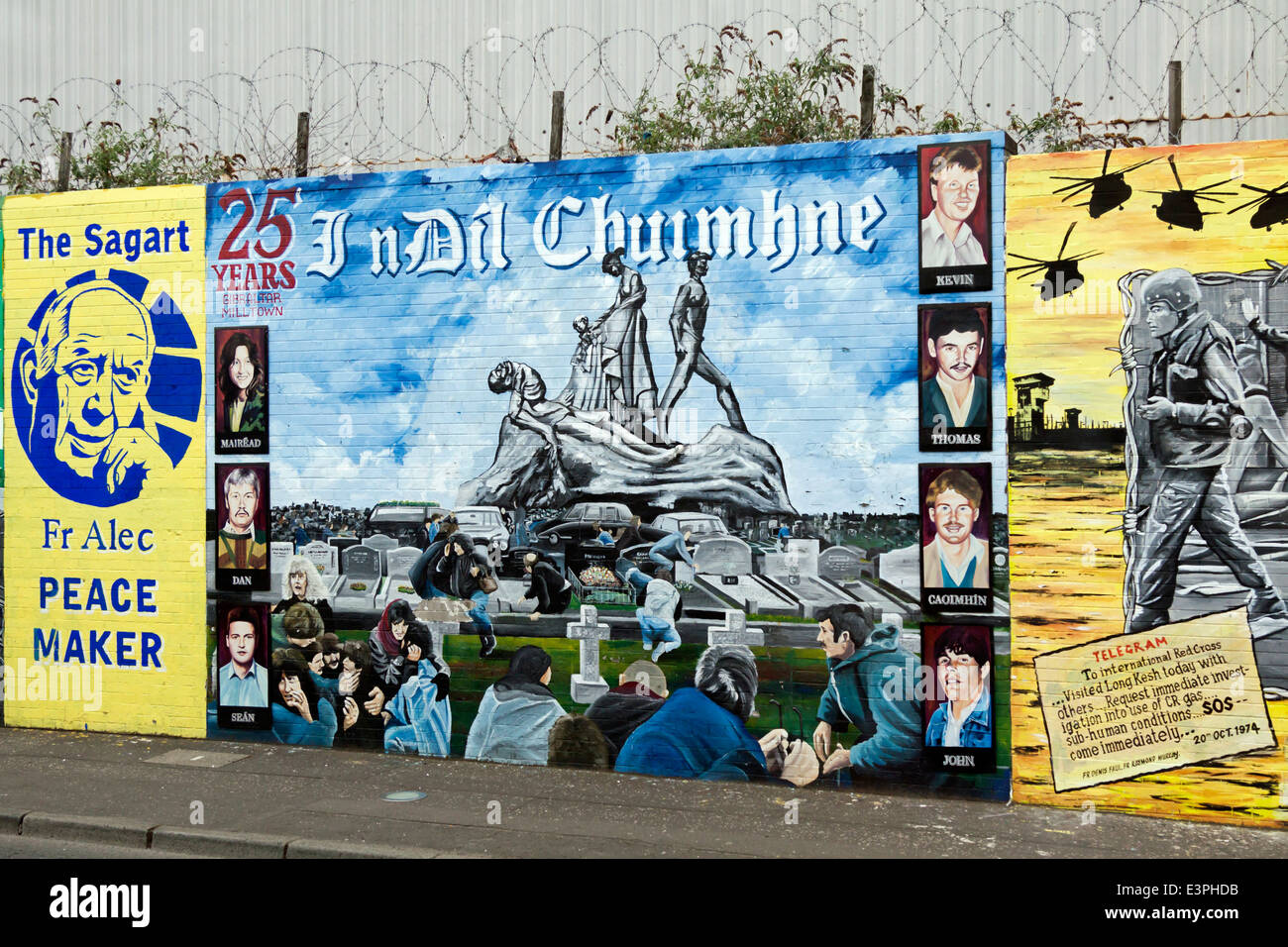 Political mural of Gibraltar Milltown Martyrs, Falls Road, West Belfast