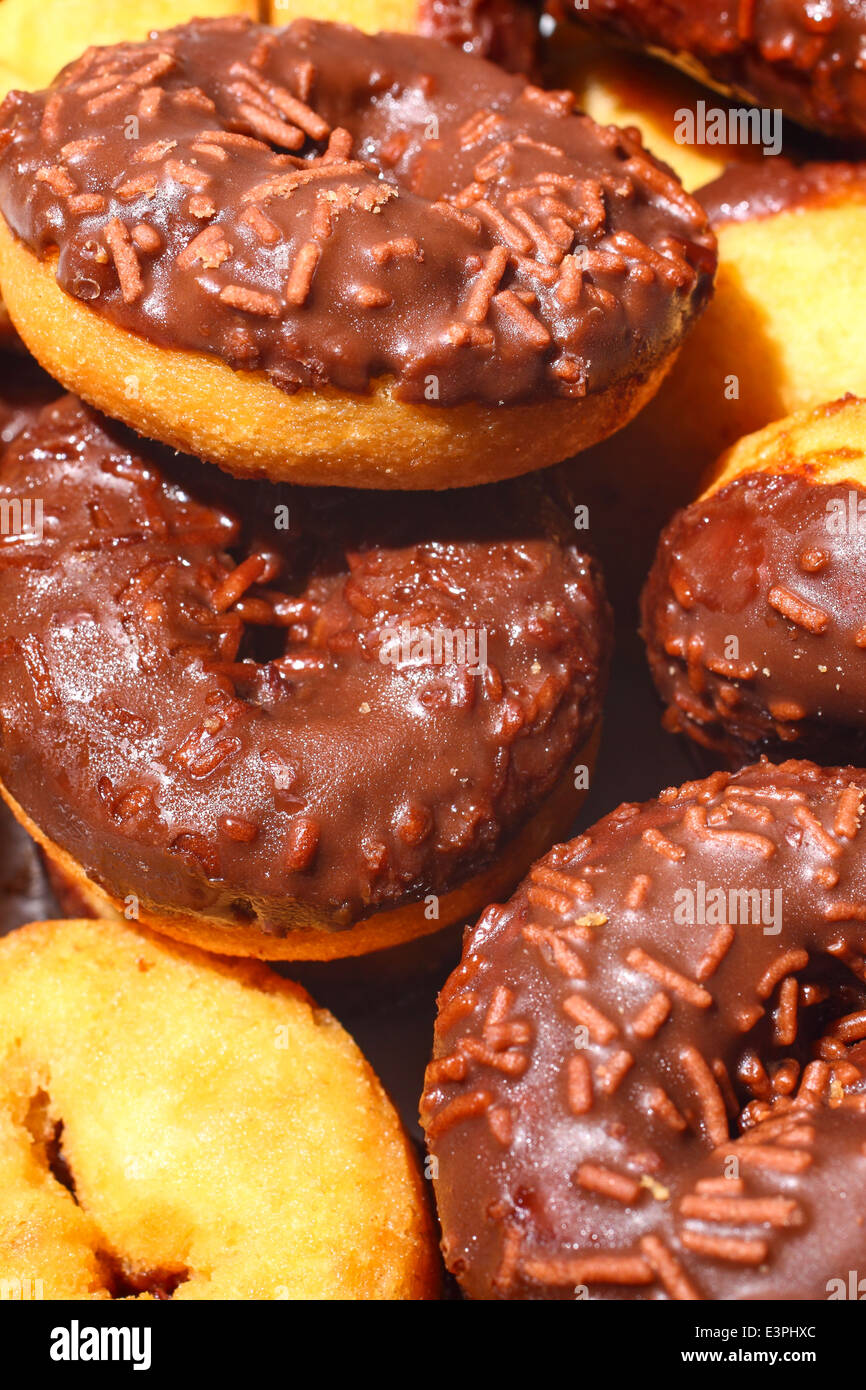 Close up of mini chocolate doughnuts Stock Photo - Alamy