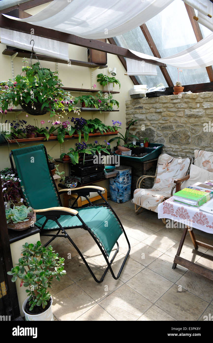Conservatory in English Garden at Great Elm, near Mells, Somerset. Stock Photo
