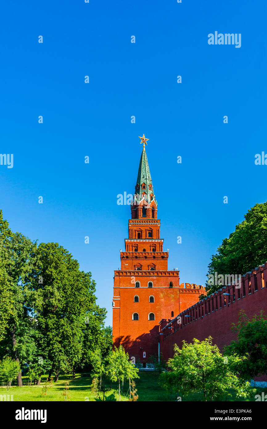 Borovitskaya tower of Moscow Kremlin and the lower part of Alexander garden Stock Photo