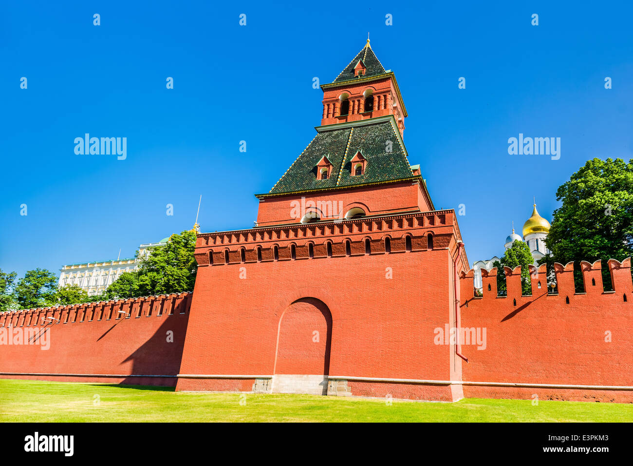 Panorama of Tainitskaya (Secret) tower of Moscow Kremlin Stock Photo