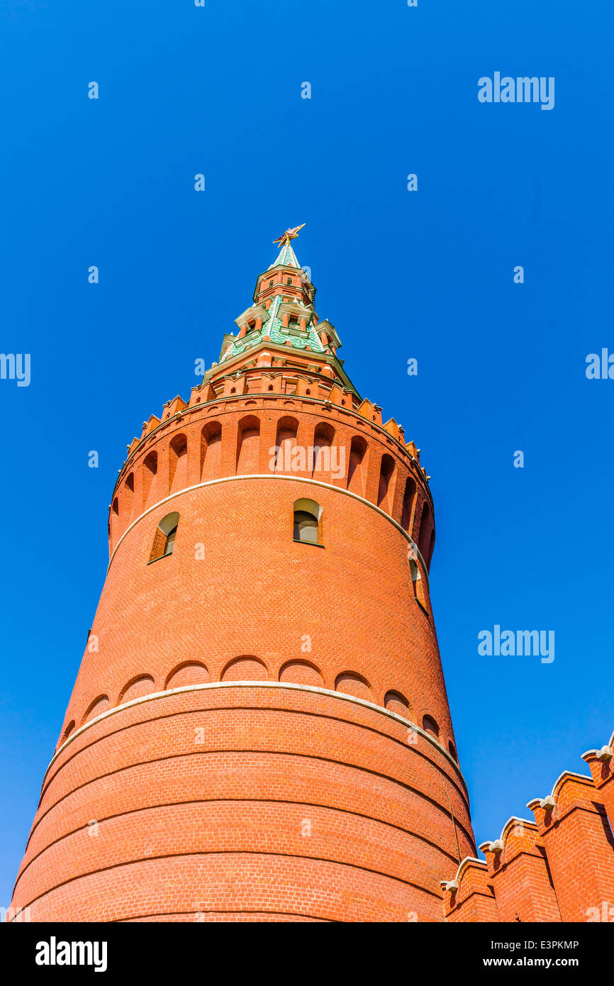 Closeup view of Vodovzvodnaya (Water pumping) tower of Moscow Kremlin Stock Photo