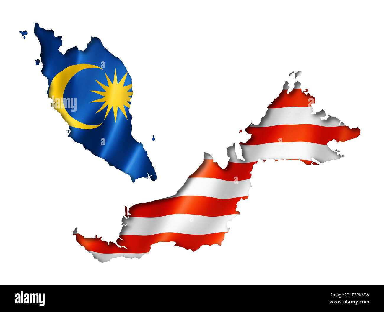 Malaysia flag map, three dimensional render, isolated on white Stock Photo