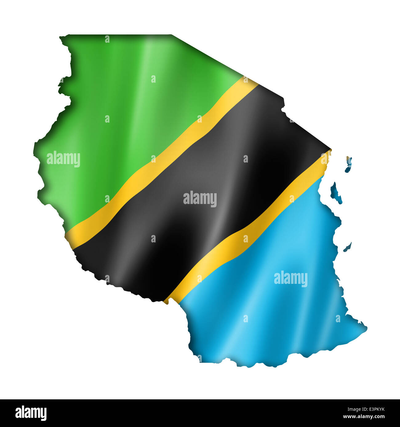 Tanzania flag map, three dimensional render, isolated on white Stock Photo