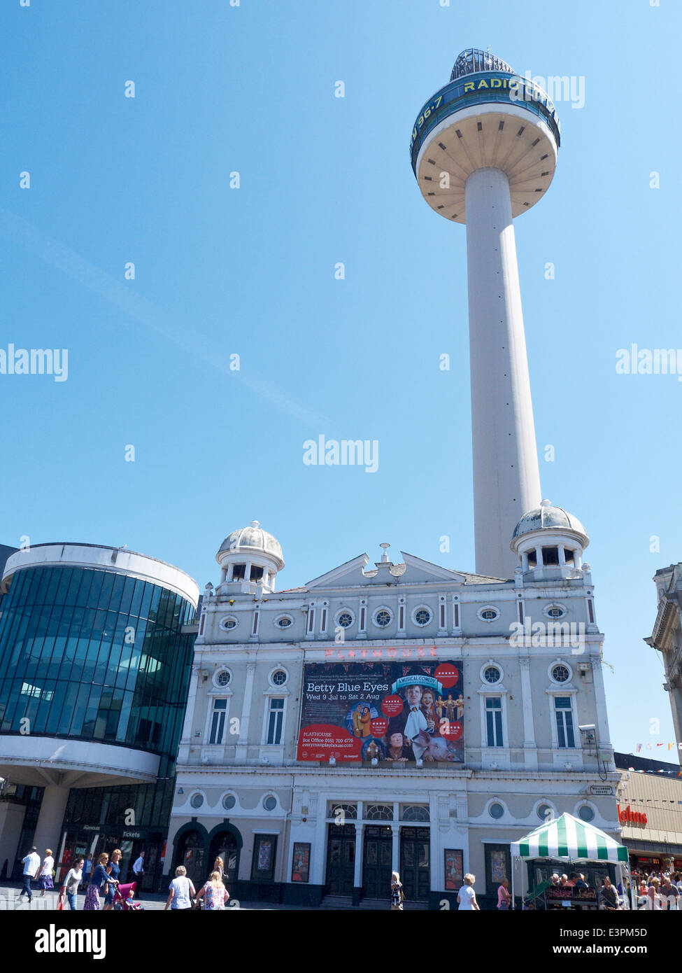 Playhouse theatre on Williamson Square with St Johns Beacon in Liverpool Merseyside UK Stock Photo