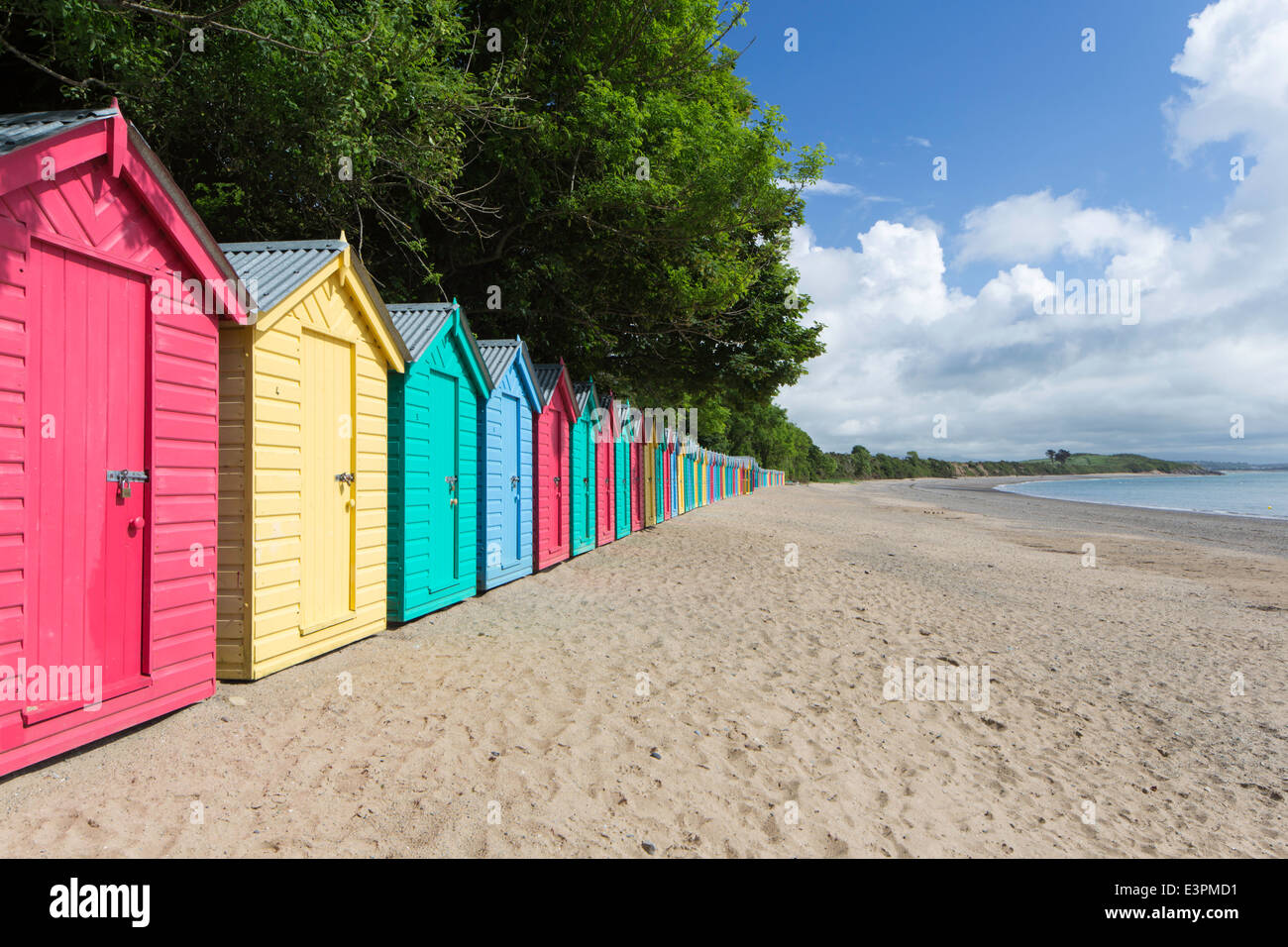 Colourful beach huts at Llanbedrog on the Llyn Peninsula, North Wales, UK Stock Photo