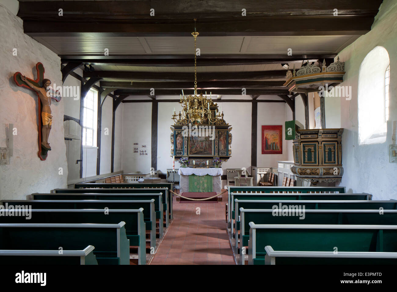 Interior of St.Magdalenes Heath Church in the village Undeloh. Lueneburg Heath, Lower Saxony, Germany Stock Photo