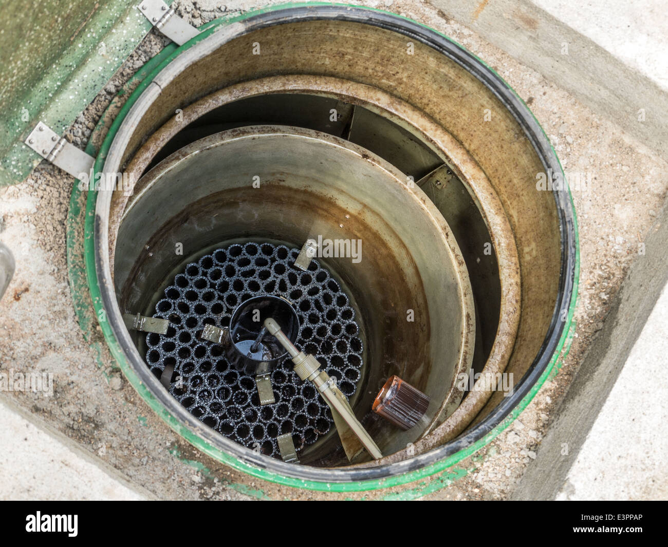 Closeup of biological treatment plant of domestic wastewater Stock Photo