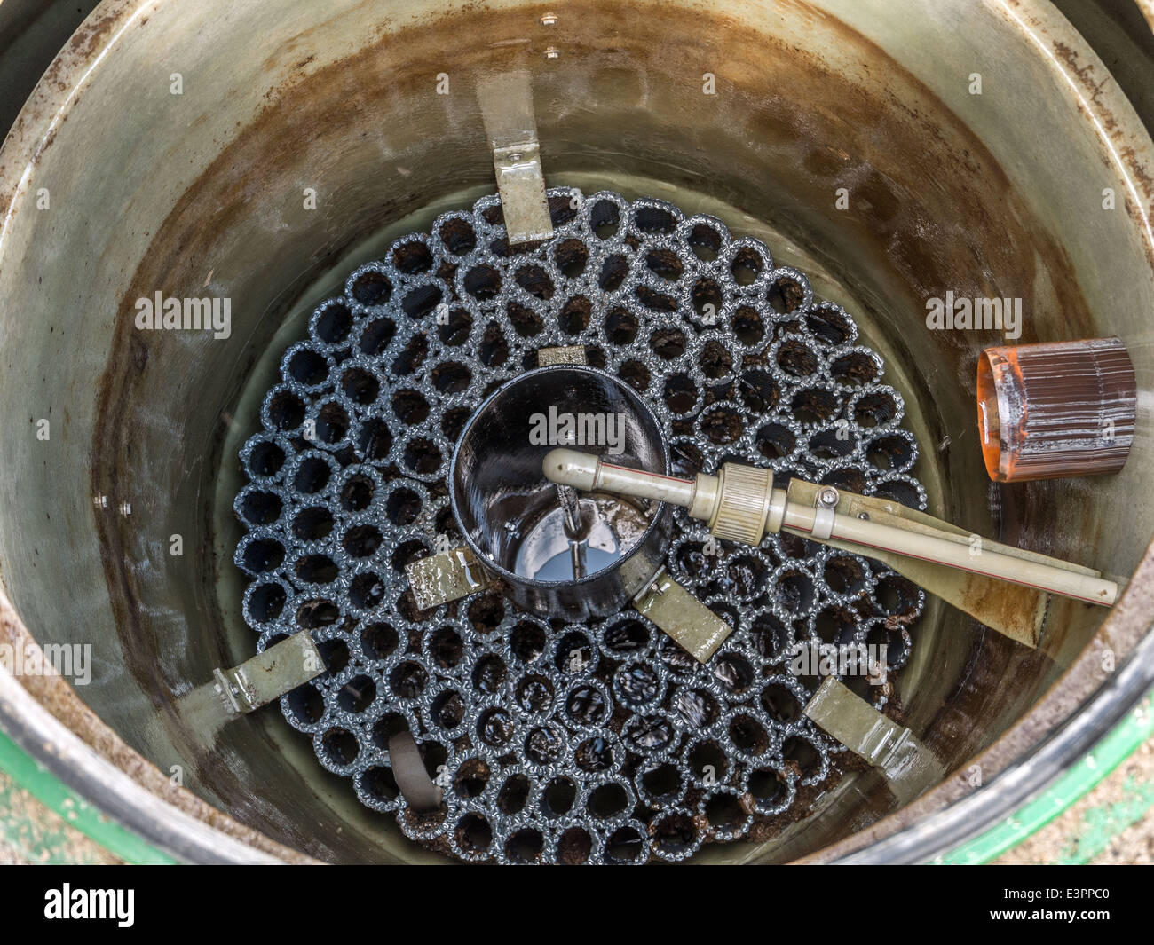 Closeup of biological treatment plant of domestic wastewater Stock Photo