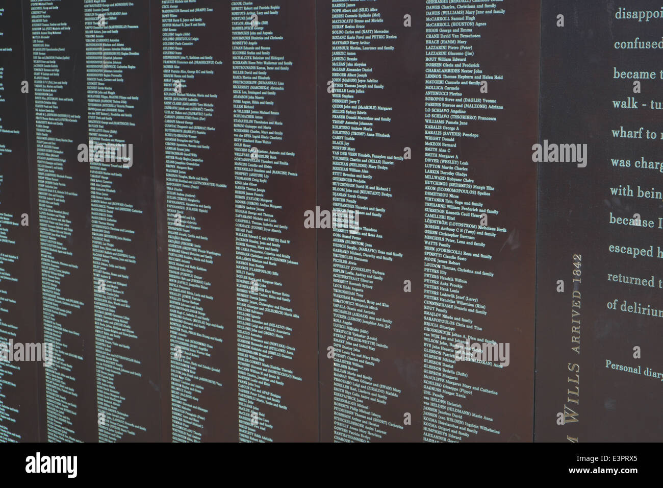 welcome wall at the australian national maritime museum, names of migrants to Australia Stock Photo