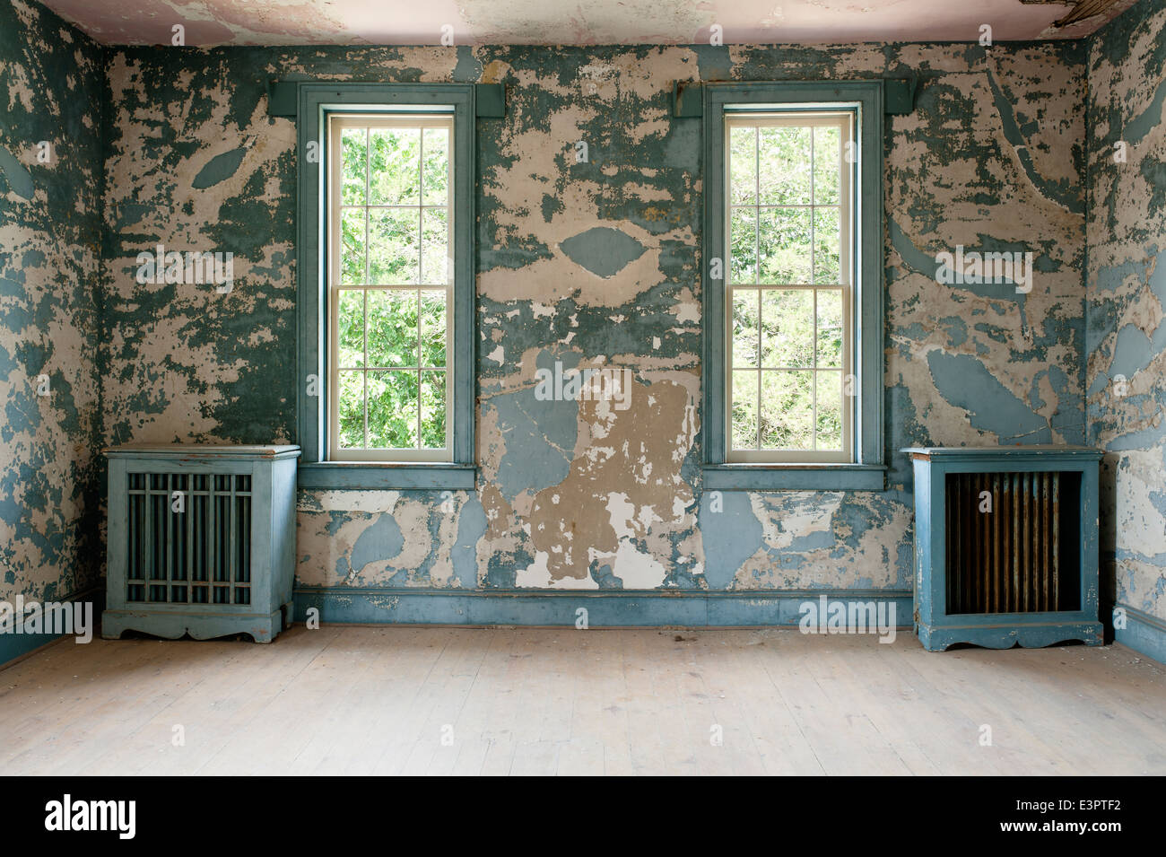 Pair Of Distressed Blue Radiator Covers In Room With Extremely