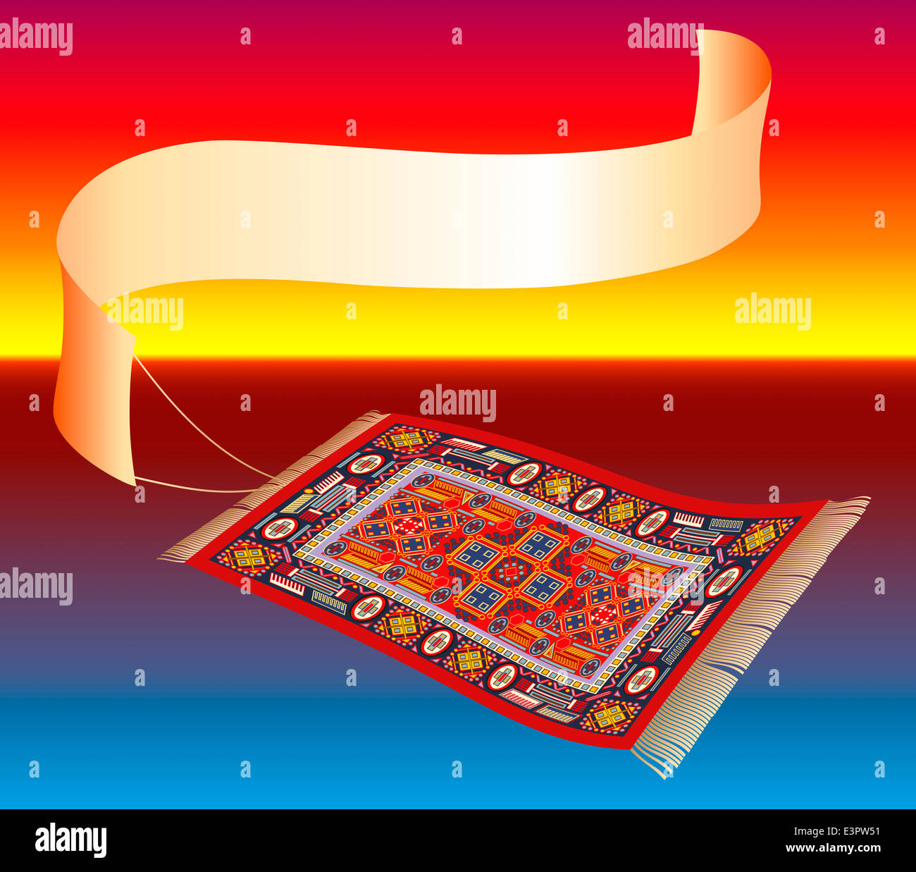 Illustration of a magic carpet (flying carpet) with a banner that can