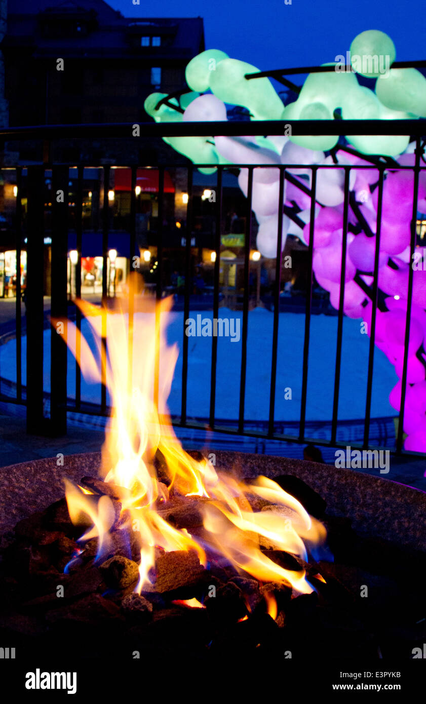 Vail Colorado Town In Winter Time Ice Skating Rink With Fire Pit