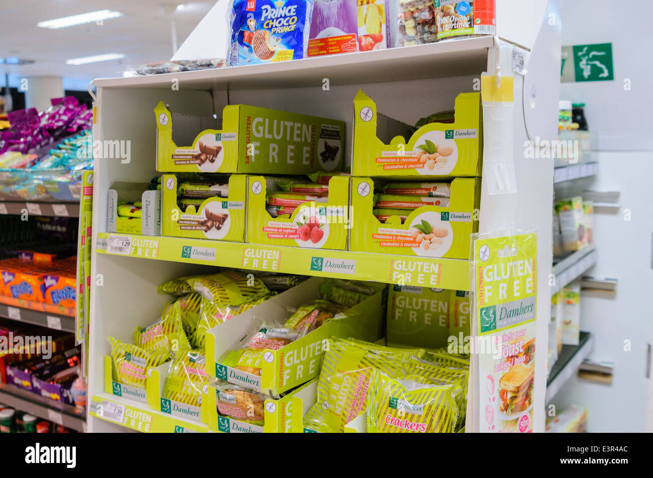 Selection of Gluten Free food on sale in a Dutch supermarket Stock Photo