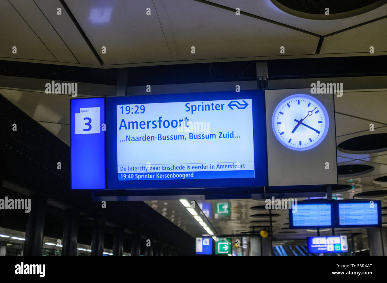 Display on a train platform at Schiphol Airport for a train to Amersfoort Stock Photo