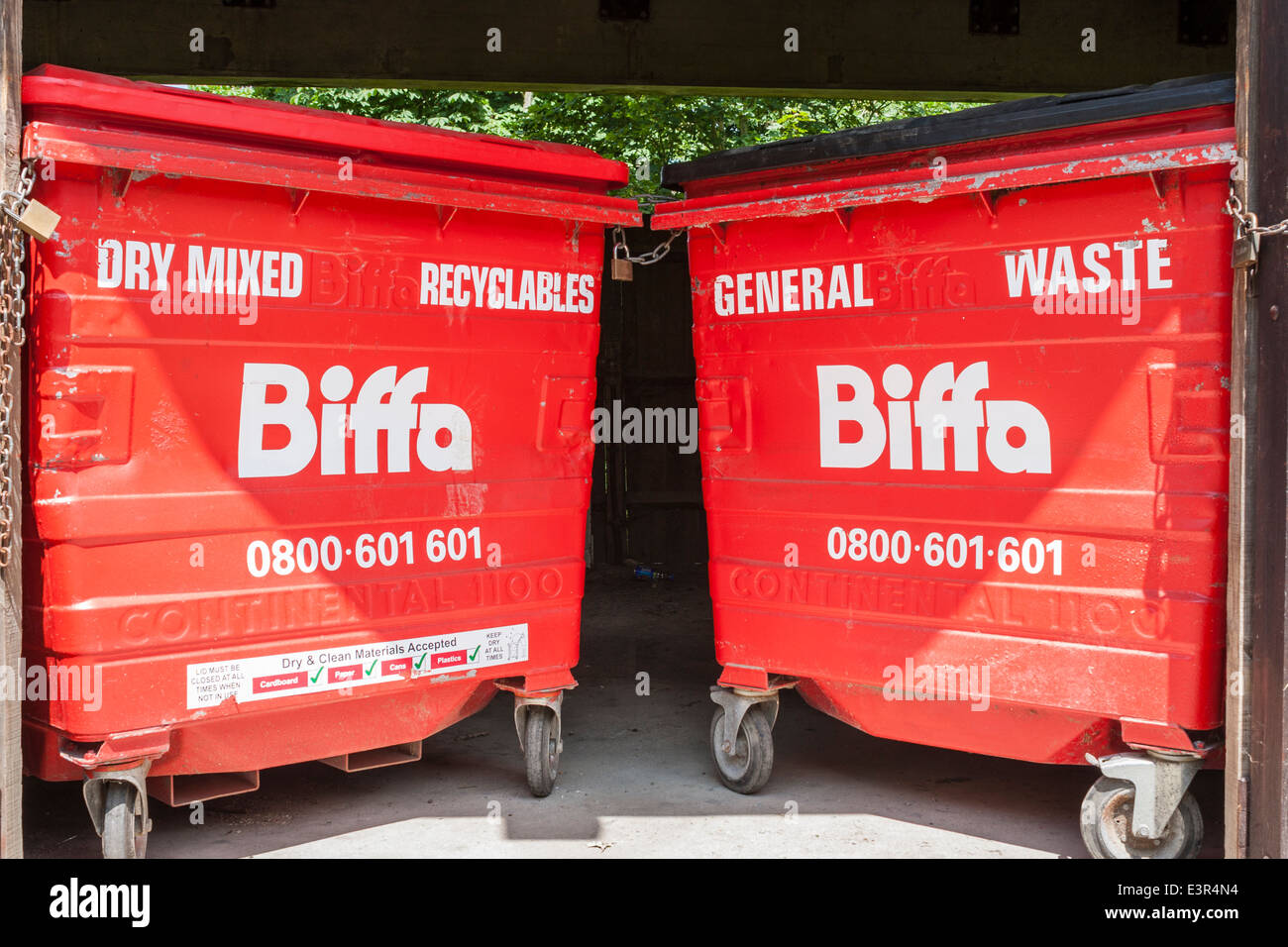 Biffa branded bins for general and recycled waste . Stock Photo