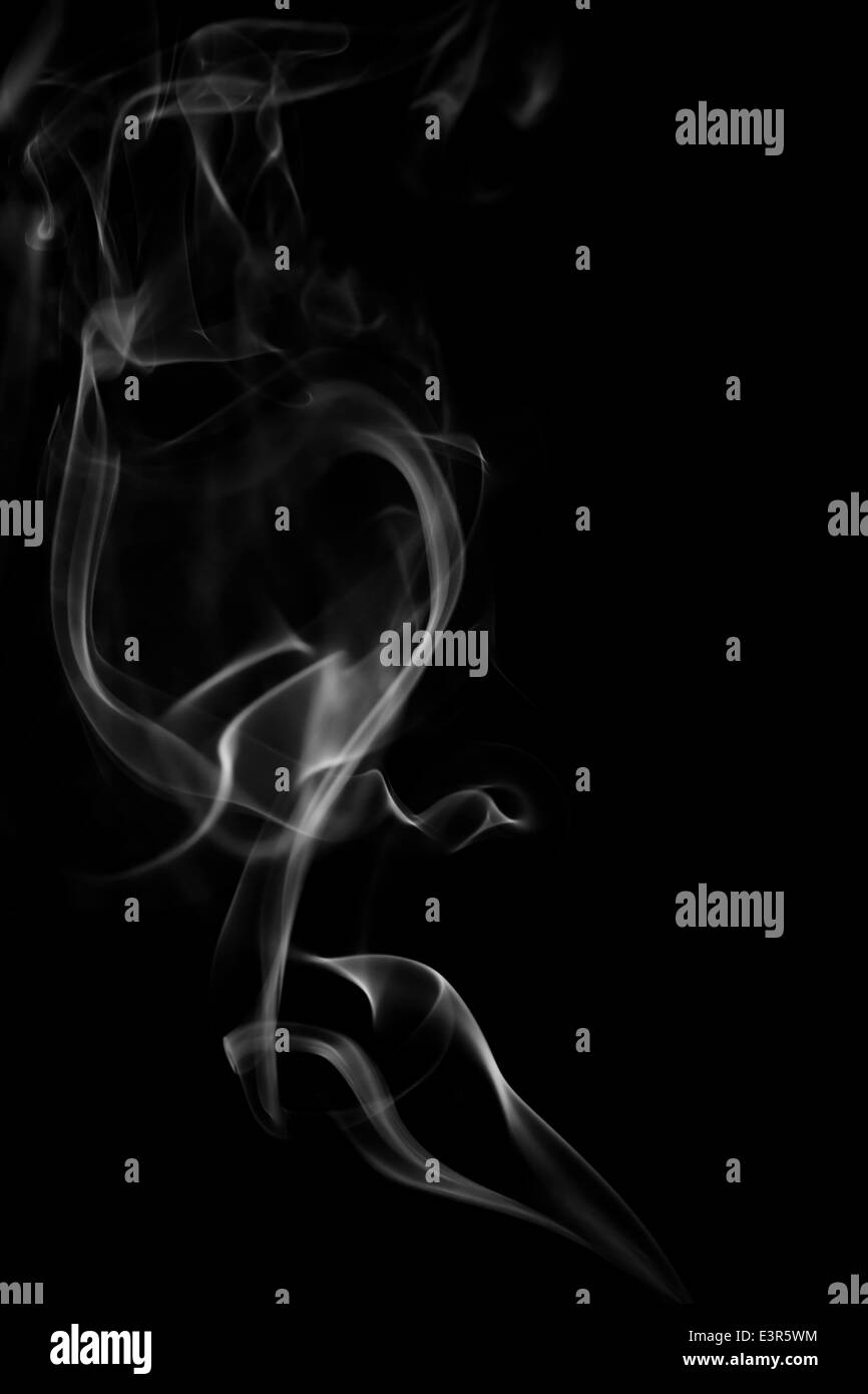Abstract white waving smoke background on black Stock Photo